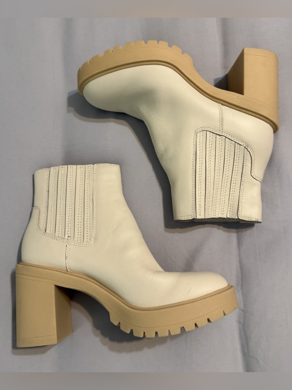 Dolce Vita Caster H2O Waterproof Lug Sole Booties - Ivory Leather, Size 9